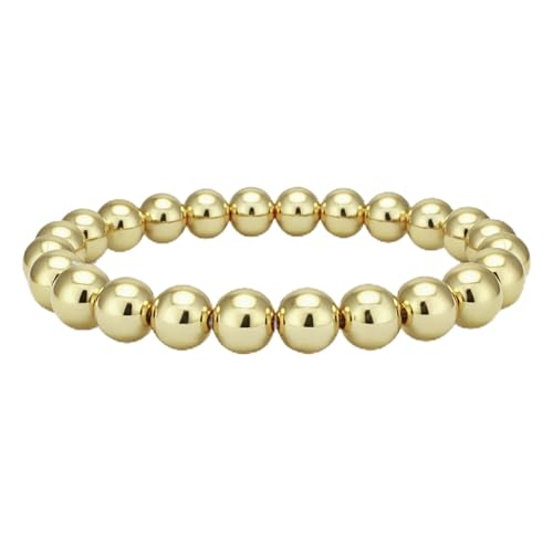 Anela 14k Gold Filled Beaded Bracelet for Women - 7mm Gold Beaded Bracelet 6.5 Inch - Stackable Gold Stretch Bracelets, Waterproof, Non Tarnish Gold Bead Bracelet for Women Gifts, Handmade in USA