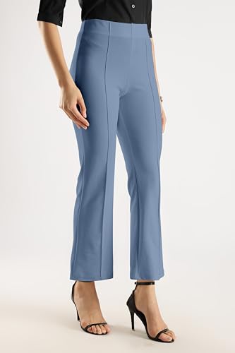 Image of SWADESI STUFF Women's Bell Bottom Trousers - High Waisted Wide Leg Palazzo Pants | Stretchy Cotton Blend Retro Pants for Casual, Office, Party