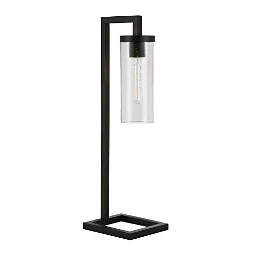 Image of Henn&Hart 26 inch Tall Table Lamp with Glass Shade in Blackened Bronze /Seeded, Lamp, Desk Lamp for Home or Office