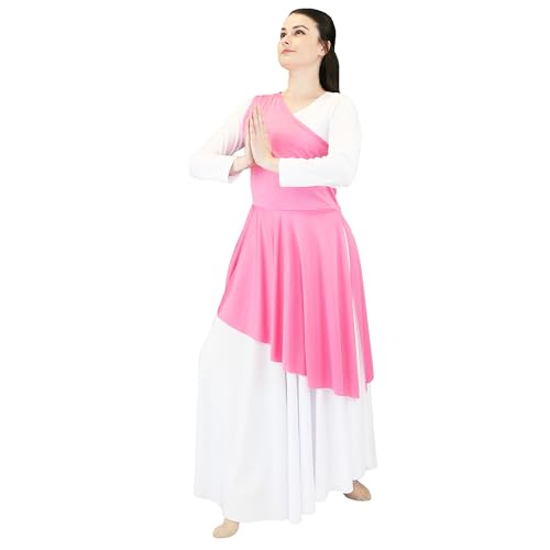 Danzcue Women's Asymmetrical Praise Dance Tunic, Pink, Small-Medium, (Dress Not Included) - Thumbnail 2
