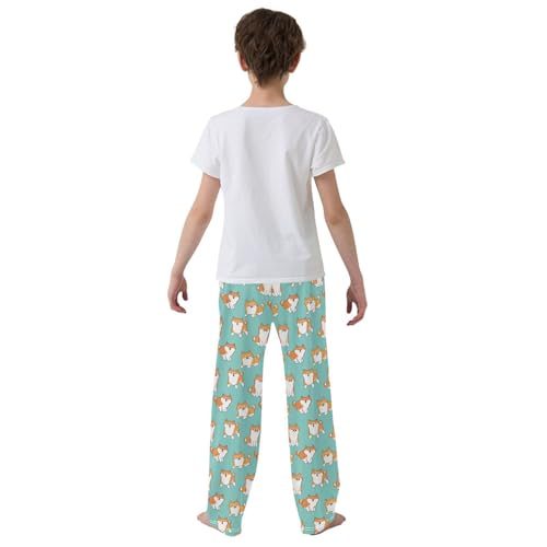 Cartoon Corgi Dogs Boys Long Pants Soft Trousers Elastic Waist Kids Lounge Bottoms with Pockets S-XL3