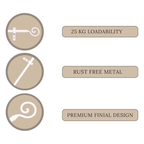 Image of The Decor Mart 28 inch-48 inch Adjustable Curtain Rod for Door & Windows with Brackets Set Curtains Hanging Extendable Iron Metal Pipe Holder with White Spiral Metal Finial