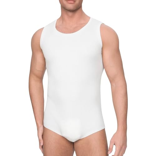 Mens Basic Onesie Sleeveless Crewneck Bodysuit Snap Crotch Romper