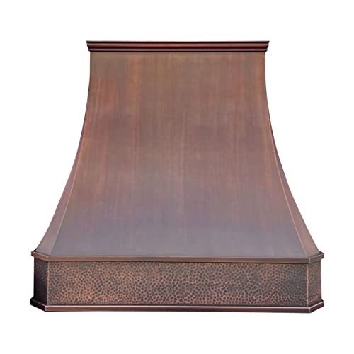 SINDA Island Mount Copper Range Hood, Custom Hammered Copper Range Hood Cover With Stainless Steel304 Vent, Includes High Airflow Fan Motor, Blower Box and Baffle Filter, Lighting, H3C-LNI4836