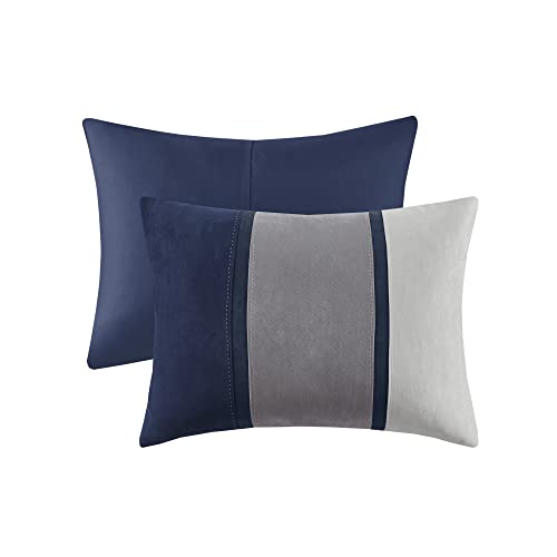 Madison Park Palisades Comforter Set Modern Faux Suede Pieced Stripe Design, All Season Down Alternative Cozy Bedding with Matching Shams, Decorative Pillows, King(104"x92"), Blue 7 Piece - Image 14