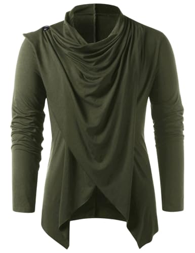 Kinkia Mens Shawl Cardigan Casual Ruffle Knit Long Sleeve Open Front Lightweight Drape Cape Sweater