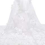 MAYJOYDIY 3D 1m Blütenzweig Spitze Stoff Bestickter Blumenstoff Weiches Mesh Spitze Stoff zum Nähen DIY Maßgeschneiderte Kleider Festkleid Heimdekoration Weiß