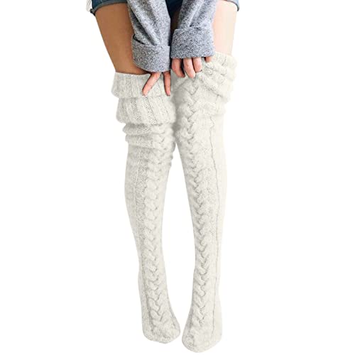 Chaussettes Femme Hiver Chaud Tricot Chaussettes Longue De Genoux Décontractées Bas Longs Au Genou Chaussettes Hautes De Cuisse Montantes Tricot Chaud Femme Filles Cover