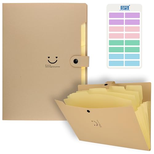 Image of SPS 5 Pocket Expanding File Folder Smile Design - Fits A4 & Letter Size Document Organizer, Accordion File Folders, File for Office, Portable File Organizer, School & Home - Sand Yellow