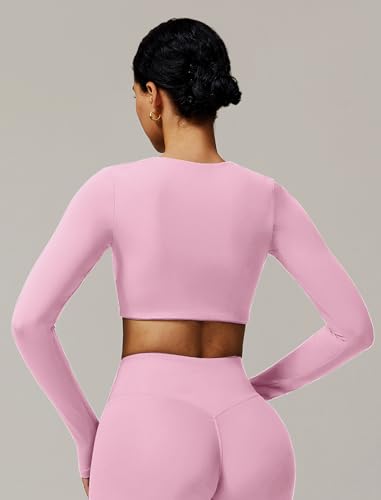 Image of ABOCIW Women Square Neck Long Sleeve Workout Crop Top Low Medium Impact Athletic Yoga Gym Shirts with Built in Bra(ONLY TOP)