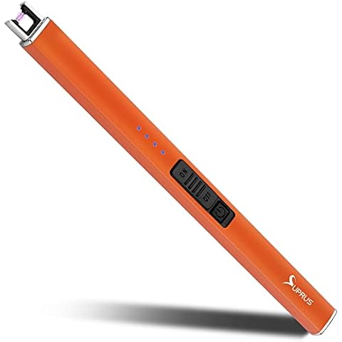 SUPRUS Fluorescent Lighter Glows in The Dark Electric Lighter Candle Lighter Rechargeable USB Arc lighters with Safety Lock Windproof Flameless Plasma for Candle BBQ Camping (Orange) Cover