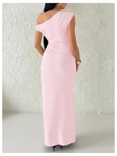 Image of Verdusa Women's Off The Shoulder Dresses Asymmetrical Ruched Sleeveless Maxi Dress