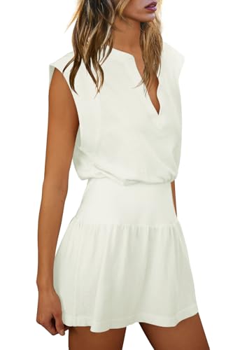 Image of LAMISSCHE Womens Summer Dress Sleeveless Mini Dress Flowy Vacation Beach Dresses Casual V Neck Elastic Waist Sundresses