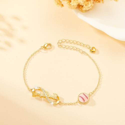 Image of Softball /Volleyball /Soccer /Basketball Bracelet for Girls Teen Women,14K Gold Plated Infinity Charm Link Bracelet Sports Accessories Jewelry Gifts for Lovers Players Team Coach