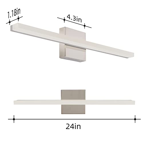 Image of Modern 24IN 14W Bathroom Light Fixture, Chrome Vanity Lights for Mirror, 2 Packs, Waterproof, Daylight White Light(6000K), Stainless Steel, A-Silver, Hardwired