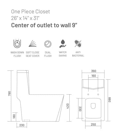 Image of Backline Ceramic Commodes For Toilet Diamond Cut | One Piece Water Closet | Western Toilet For Bathroom | With Soft Close Seat Cover - S Trap 9 inch Outlet Is From Floor (White) (7 Years Glaze Warrenty)
