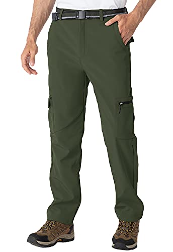 Gopune Mens Snow Ski Waterproof Softshell Pants Outdoor Hiking Fleece Lined Zipper Snowboard Pants Army Green,34 #TOP2