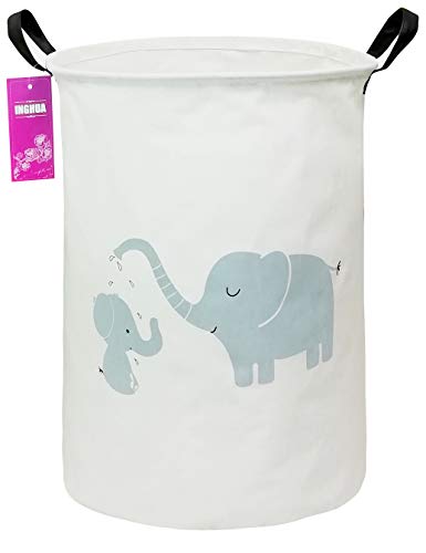 Image of INGHUA Laundry Hamper Large Canvas Fabric Lightweight Storage Basket/Toy Organizer/Dirty Clothes Collapsible Waterproof for College Dorms, Boys and Girls Bedroom,Bathroom( Bathing elephants)