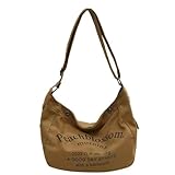 Bolsa Feminina Transversal Moda Coreana Teen Academia Personalizavel Lona Bolsa de Ombro de Lona com Padrão de Letra de Moda Simples, Bolsa de Ombro para Escola (Caqui)
