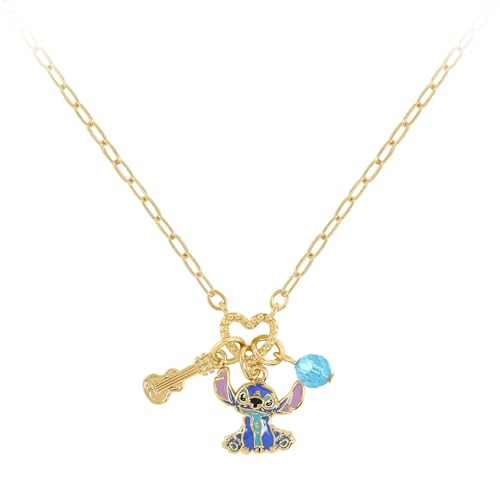 Collar Disney gema azul y colgante chapado en oro para eventos y diario