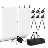 Weißer Hintergrund mit Ständer 1,5 x 2 m, HolaDream Fotohintergrund Weiß mit Verstellbarer T-förmigem Hintergrund Ständer, Hintergrundständer Set für Chroma Key, Streaming, Gaming, Fotoshooting
