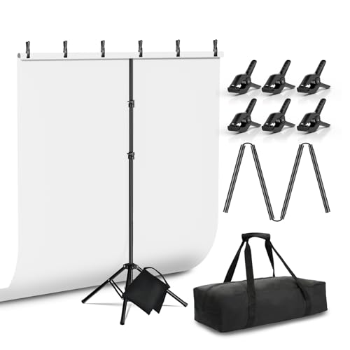 HolaDream White Screen Backdrop Kit, 5 x 6.5ft Photography White Background with Portable T-Shape Backdrop Stand for Photo Studio, Wedding, Party, Decoration