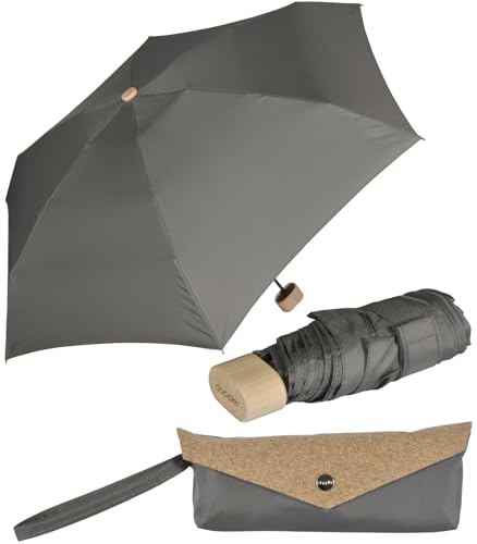 Petit parapluie Doppler Nature Mini Cork gris ardoise idéal pour vos trajets quotidiens