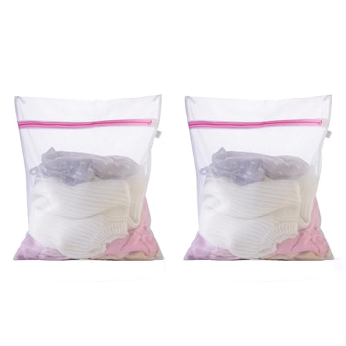2 PCS 30 x 40cm Mesh Laundry Bags, Washing Machine Bag for Delicate Garments, Reusable and Durable Wash Bags with Zips, Travel Clog Bags for Blouse, Hosiery, Bra, Baby Clothes