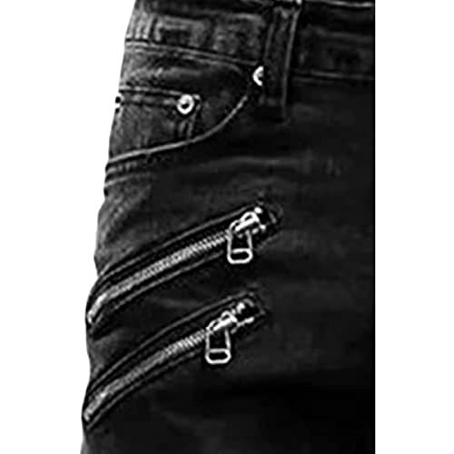 JEKE-DG Men's Ripped Biker Zipper Skinny Jeans Stretchy Slim Fit Fashion Holes Denim Pants Hip Hop Tapered Leg Trouse2
