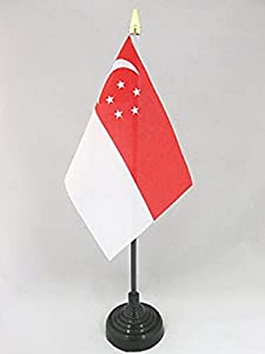 AZ FLAG, Singapore Table Flag 4'' x 6'', Singaporean Mini Desk Flag 100% Polyester 15 x 10 cm