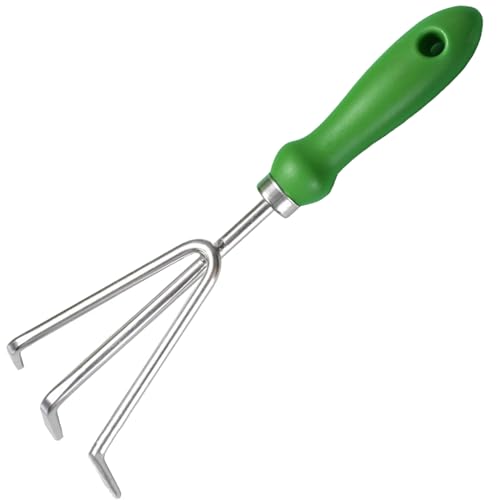 Rastrillo de mano para jardín con 3 púas, acero inoxidable miniatura 1