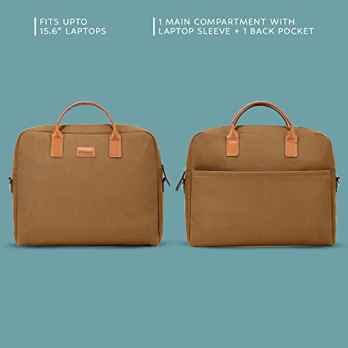 Image of AirCase Office Canvas Sling Messenger Bag fits upto 15.6 inch Laptop /Macbook, PU Leather Handles, Detachable Shoulder Strap, Easy to Clean, for Office /Travel, Men & Women - 6 month Warranty