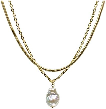 YA DONA Single pearl necklace, women's layered necklace, simple baroque pearl pendant necklace, irregular pearl necklace, gold pearl necklace