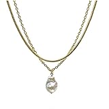 YA DONA Single pearl necklace, women's layered necklace, simple baroque pearl pendant necklace, irre
