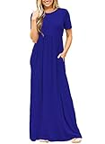 Women's Short Sleeve Crew Neck Long Maxi Casual Loose Dress X-Large Size Royal Blue