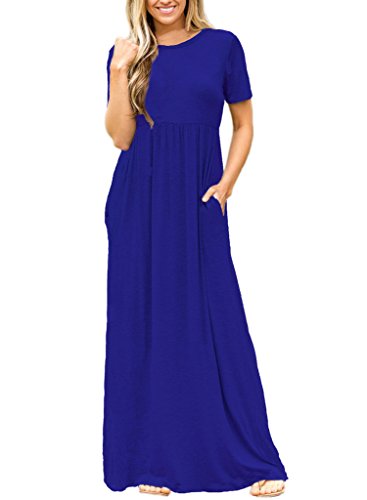 Women's Short Sleeve Crew Neck Long Maxi Casual Loose Dress X-Large Size Royal Blue