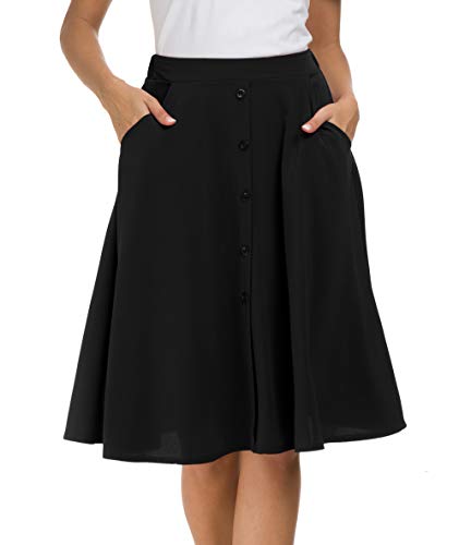 Afibi Women'S High Waisted A Line Pleated Midi Skirt Button Front Skirts With Pocket thumb #2