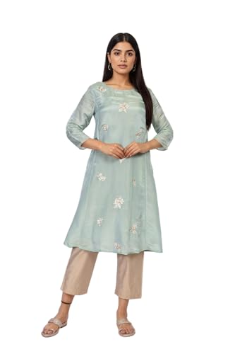 Kurta évasée vert mer à broderie pour vos soirées d'été