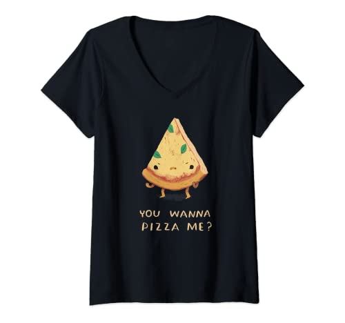 Womens you wanna pizza me? T-shirt pizza shirt, cute pizza shirt V-Neck T-Shirt
