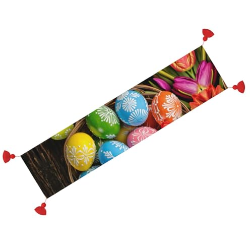 Chemin de table œufs de Pâques de style rustique avec impression textile haute définition