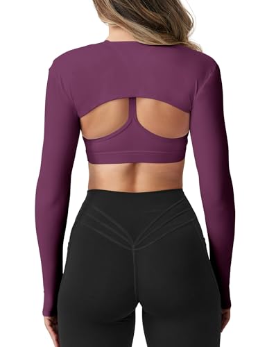 Image of YEOREO Women Crop Top Long Sleeve Bolero Open Front Workout Cropped Shirts Sports Shrug