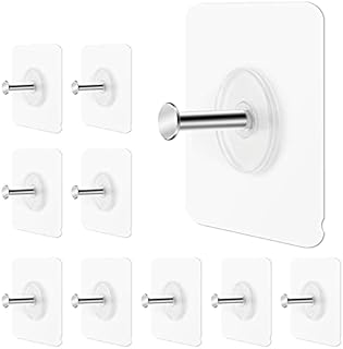 Ginmino Wall Hooks 13.5lbs(Max) Transparent Reusable Adhesive Hooks, Waterproof and Oilproof, Bathroom Kitchen Wall Hooks Heavy Duty 10 Pack