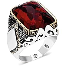 Men Handmade Ruby Stone Ring, Red Ruby Stone Ring, Ottoman Style Handmade Ring, 925k Sterling Silver Ring, Gift For Him