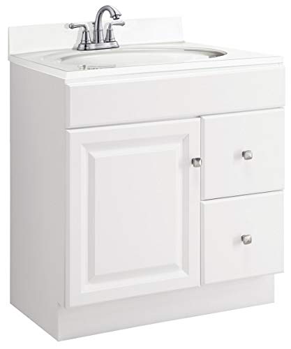 Design House 545061 Wyndham White Semi-Gloss Vanity Cabinet with 1-Door and 2-Drawers, 30-Inches Wide by 31.5-Inches Tall by 18-Inches Deep