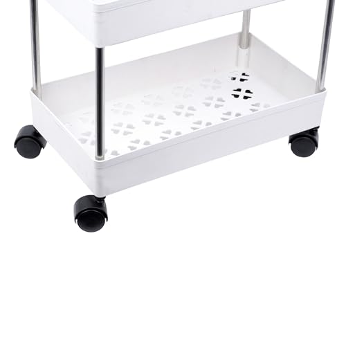 Image of Multipurpose 3-Tier Storage Shelf, Storage Rack with Wheels, Storage Organizer Cart for Kitchen, Pantry Closet, Bedroom, Bathroom(3 Layer, White)