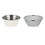 Edelstahl-Siebschale für die Zubereitung von Mahlzeiten zu Hause mit feinem Netz, das kleine Gegenstände hält und gleichzeitig Wasser durchfließen lässt (14 cm, weiß)