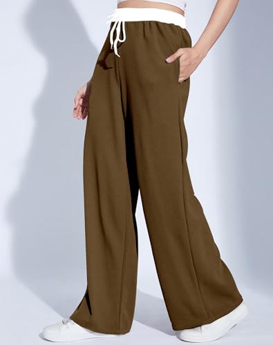 Image of Mehrang Wide Leg Drawstring Pants, with Contrast Waist Band || Casual Lounge Wear Side with Pockets, High Waisted, Relaxed Fit Trouser for Women