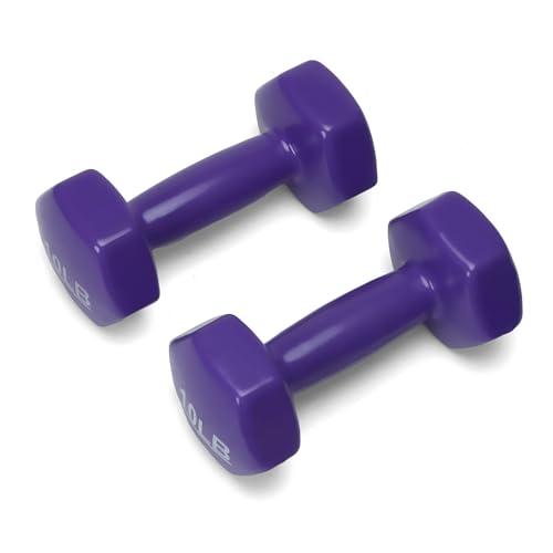 Image of amazon basics Vinyl Coated Dumbbells | Set of 2 | 10 Pounds Each | Cast Iron Dumbbells | Purple
