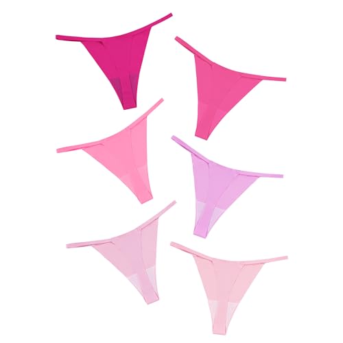 DEANGELMON Seamless G-string Thongs for Women - No Show Thong Underwear Low Rise Stretch Panties Workout Pack X-Small Pink - 6 Pack