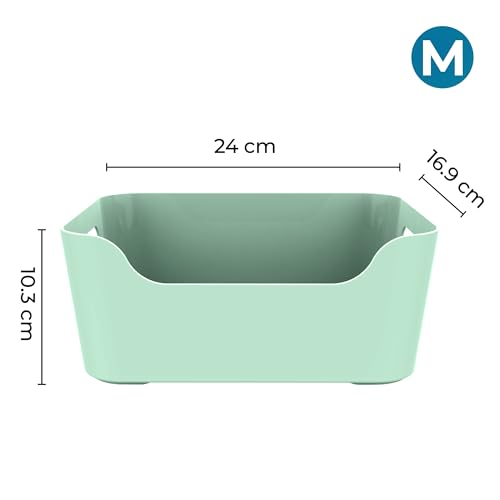Image of KOLORR Jolly Plastic Medium Baskets with Handle for Storage Box| Multipurpose Light Weight Plastic Baskets organiser for Make-up Stationary Cosmetics Kitchen Livingroom Bathroom | Pack of 4 - Mint